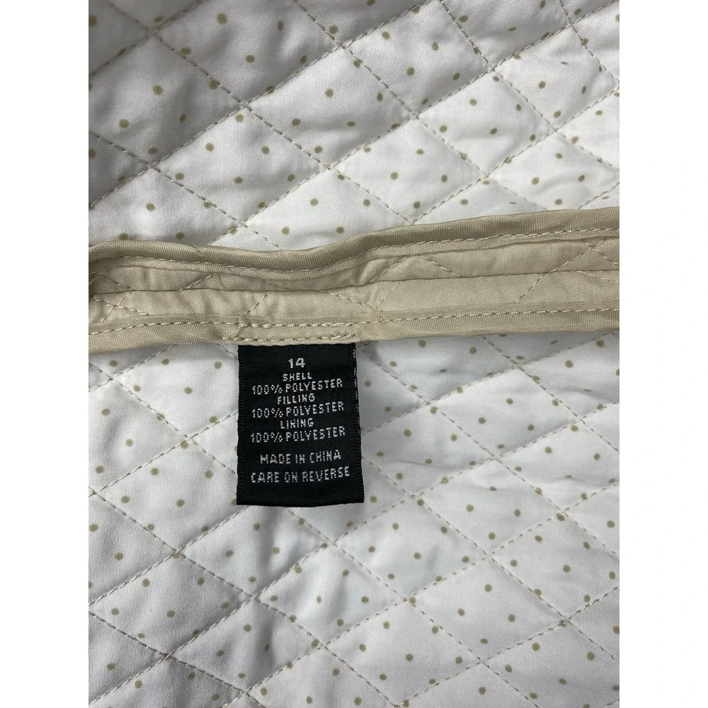 Briggs New York Women's Quilted Jacket Tan Dots Snap Front Collar Size 14